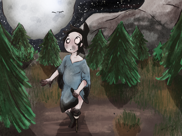An illustration of a character lost in the woods